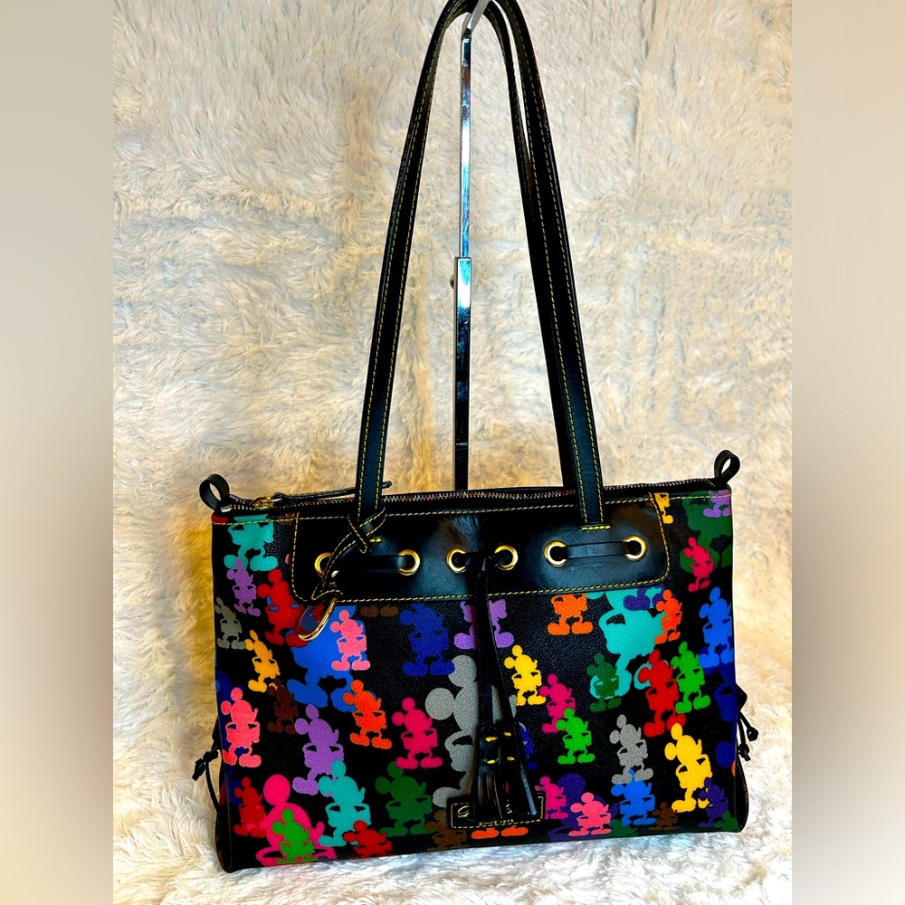 Dooney & Bourke Disney Handbag Wonder Mickey Silhouettes Tassel Multi Color